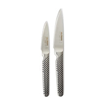 Global Classic 2-piece paring knife set with stainless blades and perforated handle grips