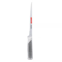 Stainless fillet knife with perforated handle and straight blade