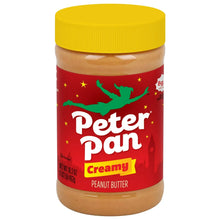 Peter Pan creamy peanut butter jar with yellow lid and red label