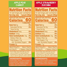 GoGo SqueeZ nutrition facts for Apple Pear Carrot and Apple Strawberry Zucchini