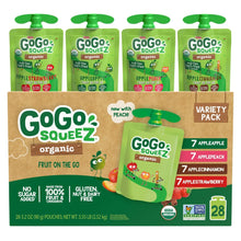 Organic applesauce variety pack box with GoGo SqueeZ pouches, 28-count