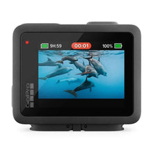 Rugged action camera with front display screen and lens
