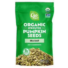 Organic sprouted pumpkin seeds pouch with sea salt and dried kernels at bottom