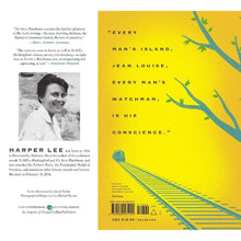 Paperback novel page with quote text, small portrait, and yellow blue tree graphic.