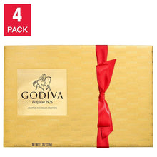 Assorted chocolate gift box with red bow, 4-pack, on golden wrapper