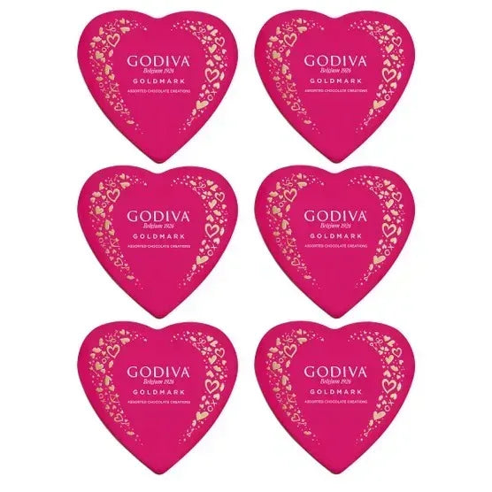 Godiva Goldmark Assorted Valentine's Day Heart Gift Tin, 9 Piece, 6 Pack