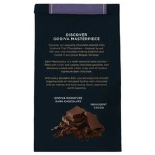Dark chocolate ganache chocolates pouch back with product description text