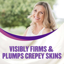 Woman smiling with hands near chest, applying body lotion for firmer look