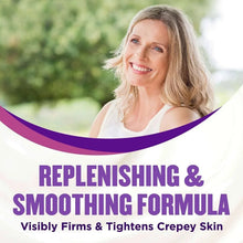 Skincare lotion being smoothed on skin on the chest and neck area