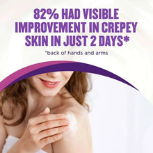 Gold Bond crepe corrector lotion being applied to the hand and neck area