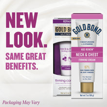 Neck and chest firming cream tube with retail box, white and purple packaging