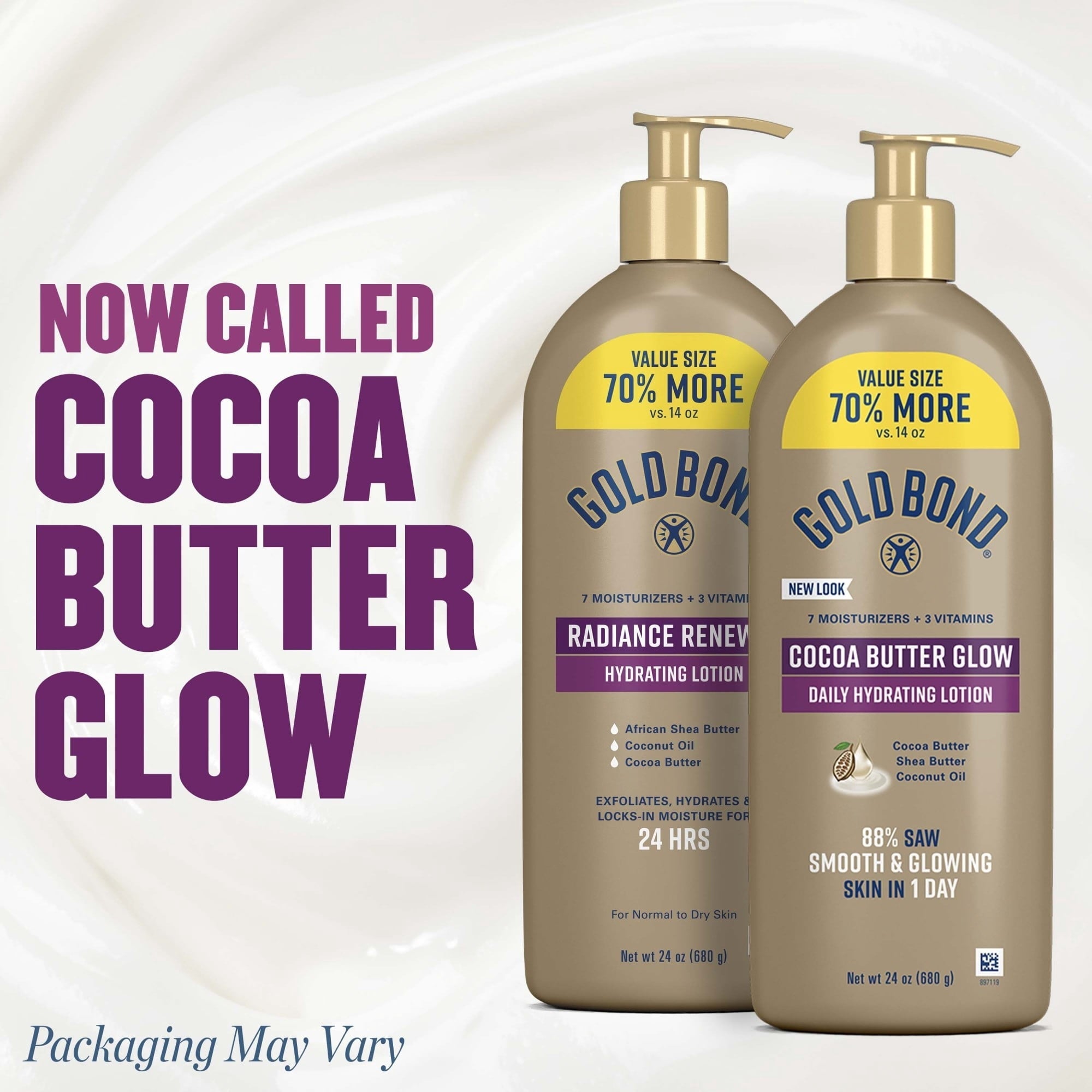 Gold Bond Cocoa Butter Glow Daily Hydrating Lotion with Cocoa Shea Butter &amp; Coconut Oil, Exfoliating and Moisturizing Lotion for Dry Skin, 24 oz