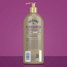 Hydrating lotion bottle back view with pump, Cocoa Butter Glow text area, Gold Bond