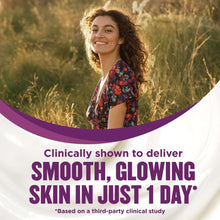 Hydrating lotion concept, smiling woman standing outdoors in patterned dress