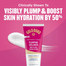 Plumping collagen body and face serum lotion tube with white droplet graphic