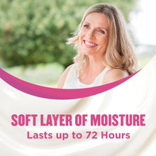 Smiling woman with soft moisture overlay for body and face serum lotion