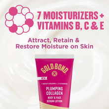 Plumping collagen body and face serum lotion tube with moisturizing vitamins graphic