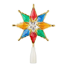 Multicolor LED star tree topper with gold tips, glowing white center, and white base