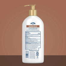Medicated eczema relief lotion bottle back label with pump and directions info