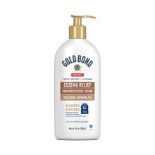 Medicated eczema relief skin protectant lotion bottle with gold pump