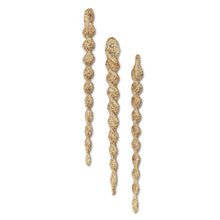 Gold glitter icicle ornaments, three hanging pieces with loops