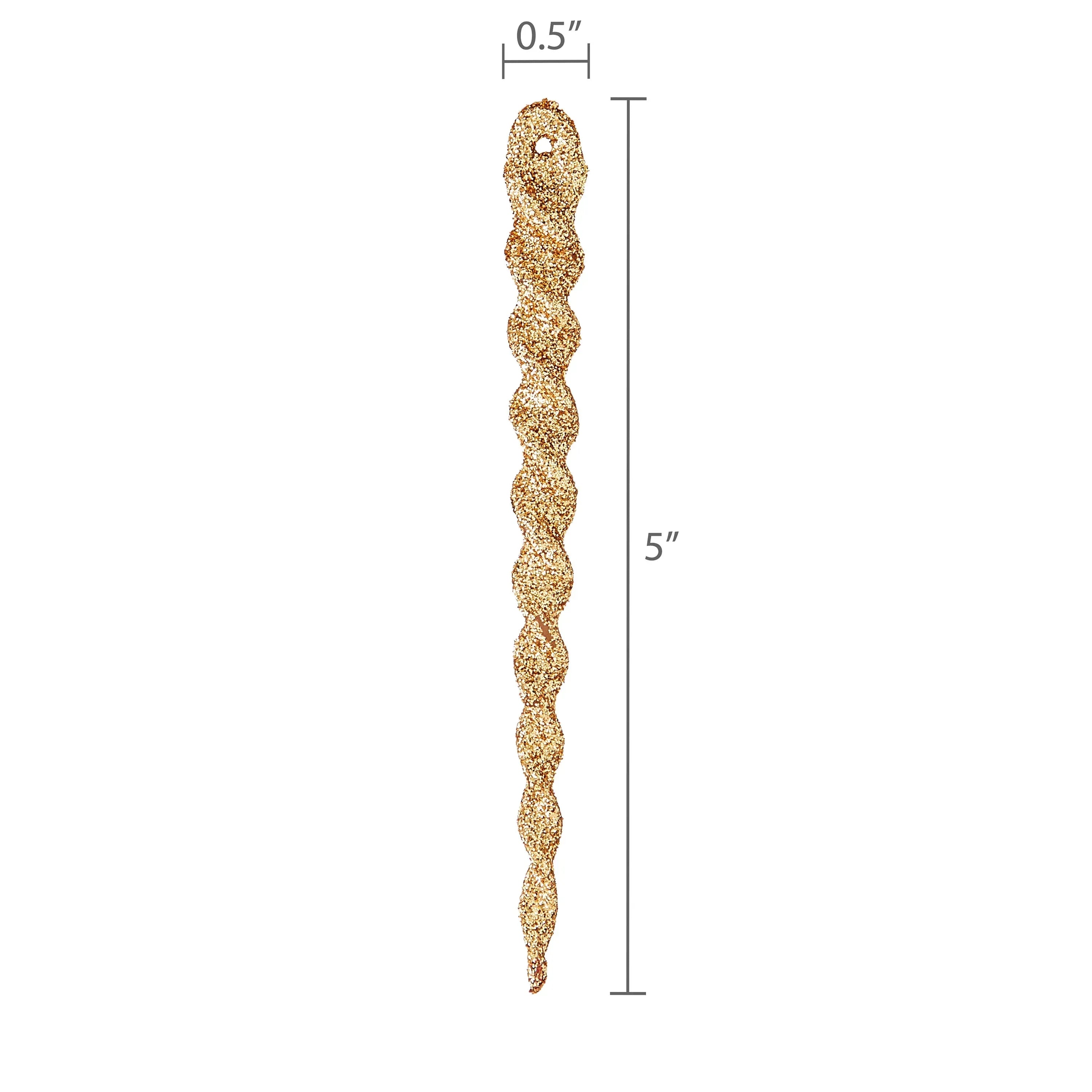 Gold Glitter Icicle Christmas Ornaments, 5.3", 24 Count, by Holiday Time - USA MEGA SHOP