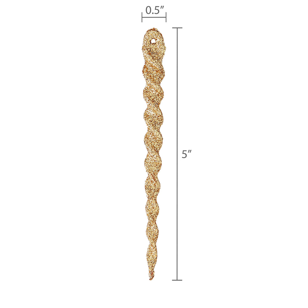 Gold Glitter Icicle Christmas Ornaments, 5.3", 24 Count, by Holiday Time - USA MEGA SHOP