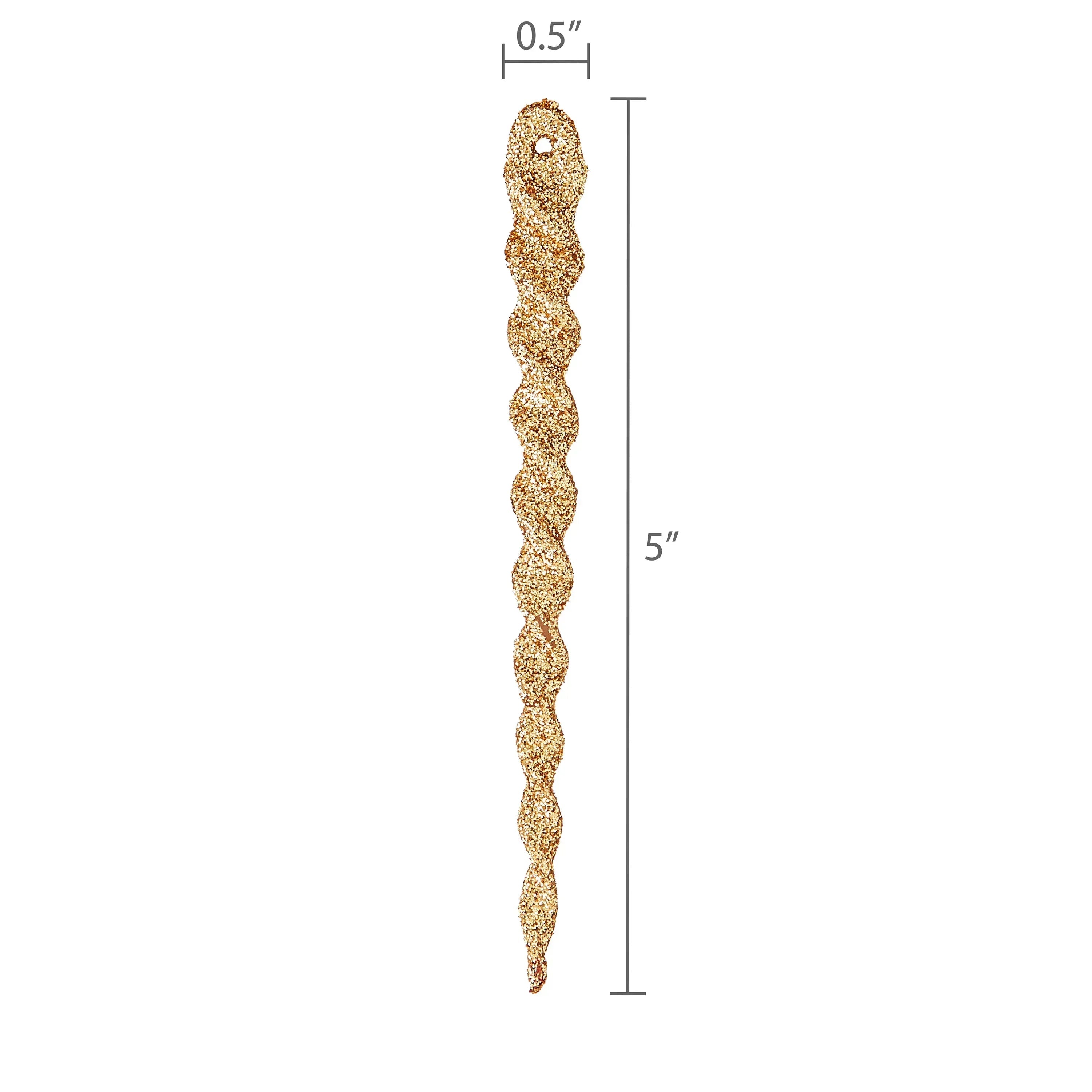 Gold Glitter Icicle Christmas Ornaments, 5.3", 24 Count, by Holiday Time