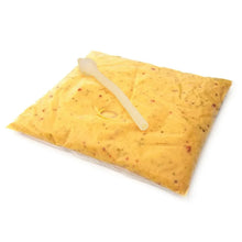 Yellow jalapeno cheese sauce pouch with white sealing tie