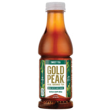 Sweet tea bottle with amber drink and green label reading sweet tea