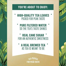 Gold Peak sweet tea feature panel listing tea leaves, filtered water, cane sugar, real brewed tea