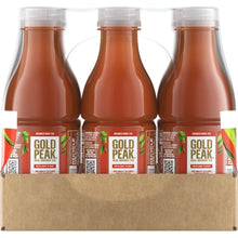 Unsweetened tea bottles in cardboard carrier, Gold Peak real brewed tea branding
