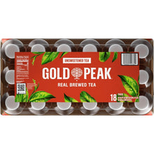 Gold Peak unsweetened tea 18-bottle tray pack, caps visible, real brewed tea