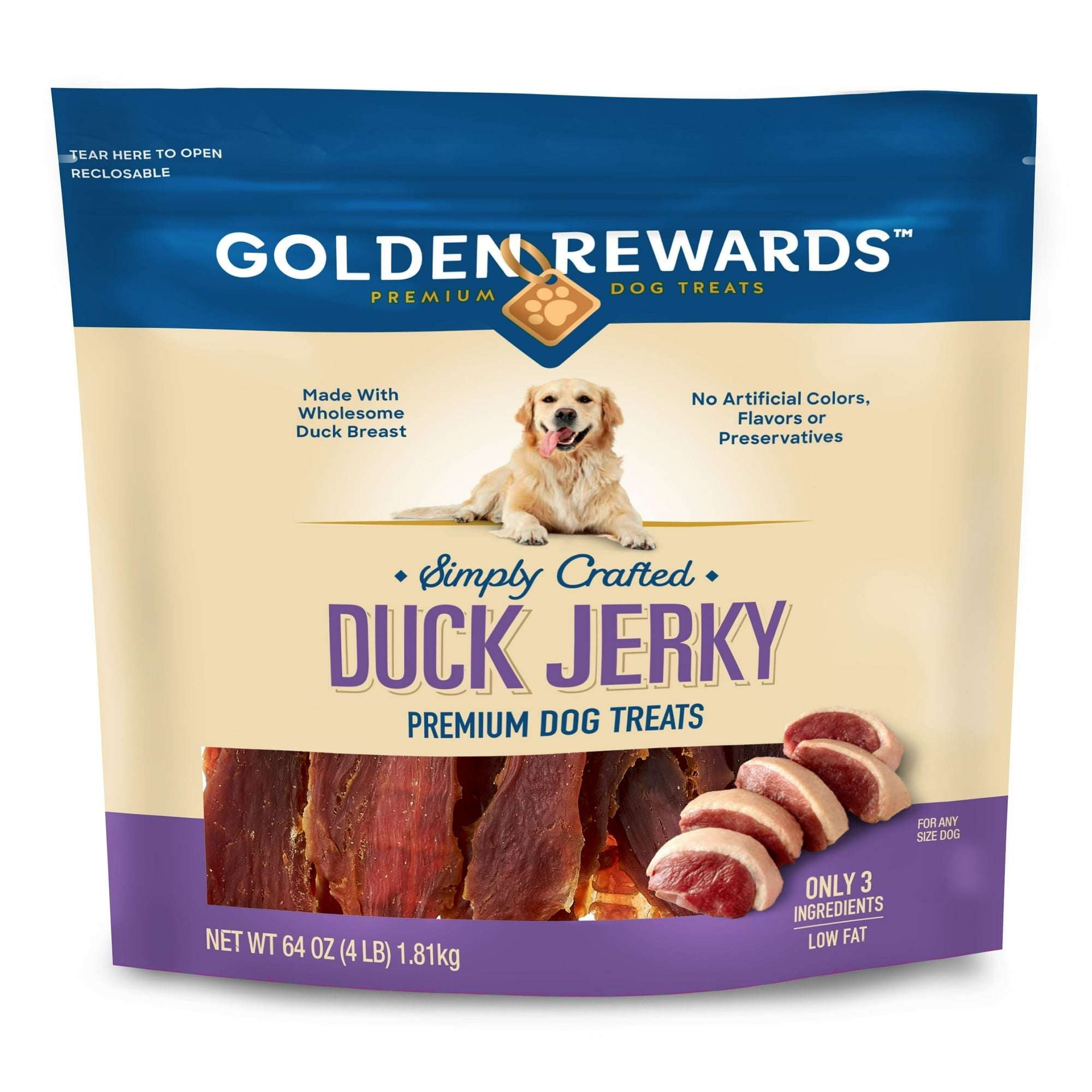 Golden Rewards Duck Jerky Premium Treats for Dogs