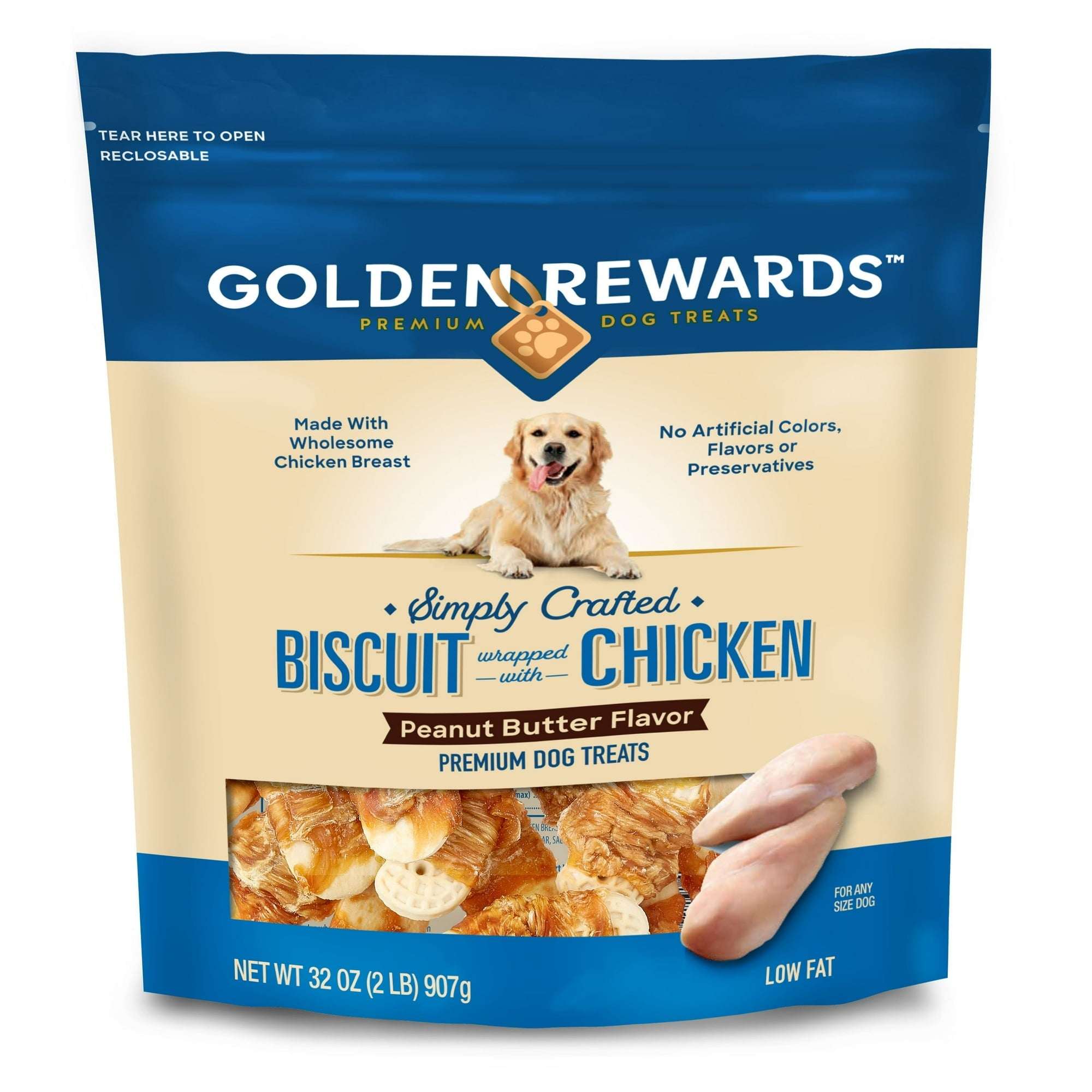 Golden Rewards Peanut Butter Flavor Biscuit Wrapped with Chicken Dry Training Treats for All Dogs