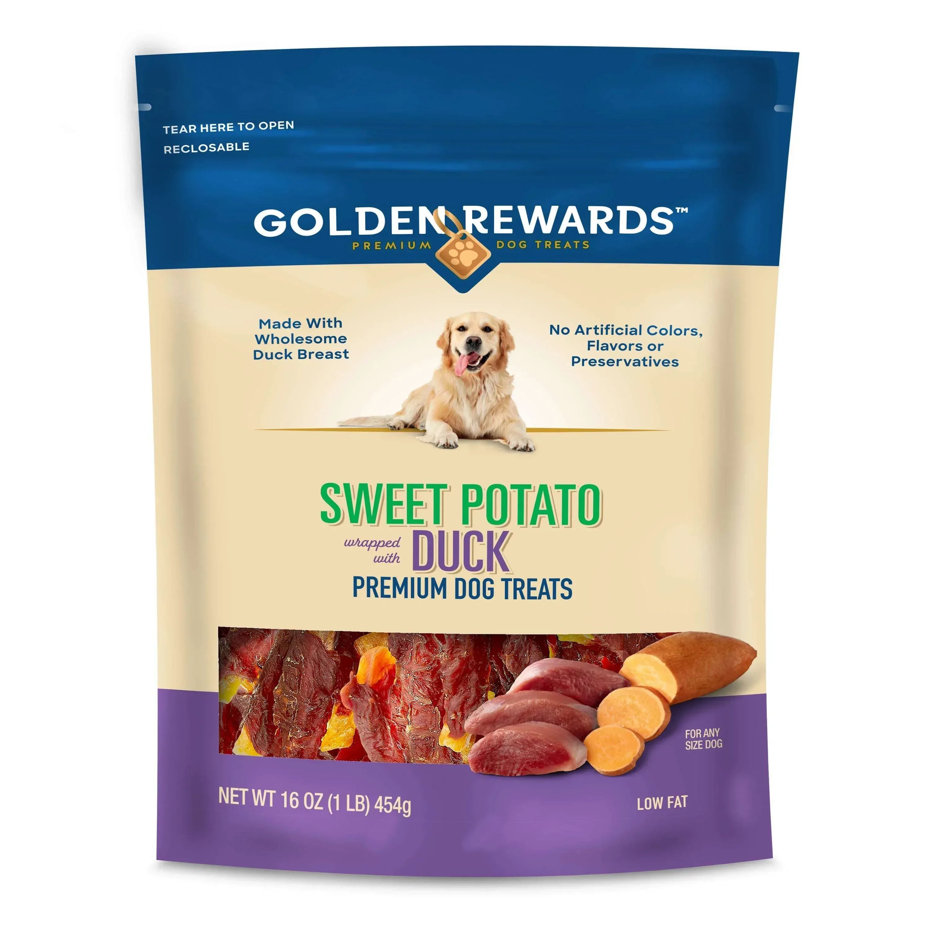 Golden Rewards Sweet Potato Wrapped with Duck Premium Dog Treats, 32 oz Bag