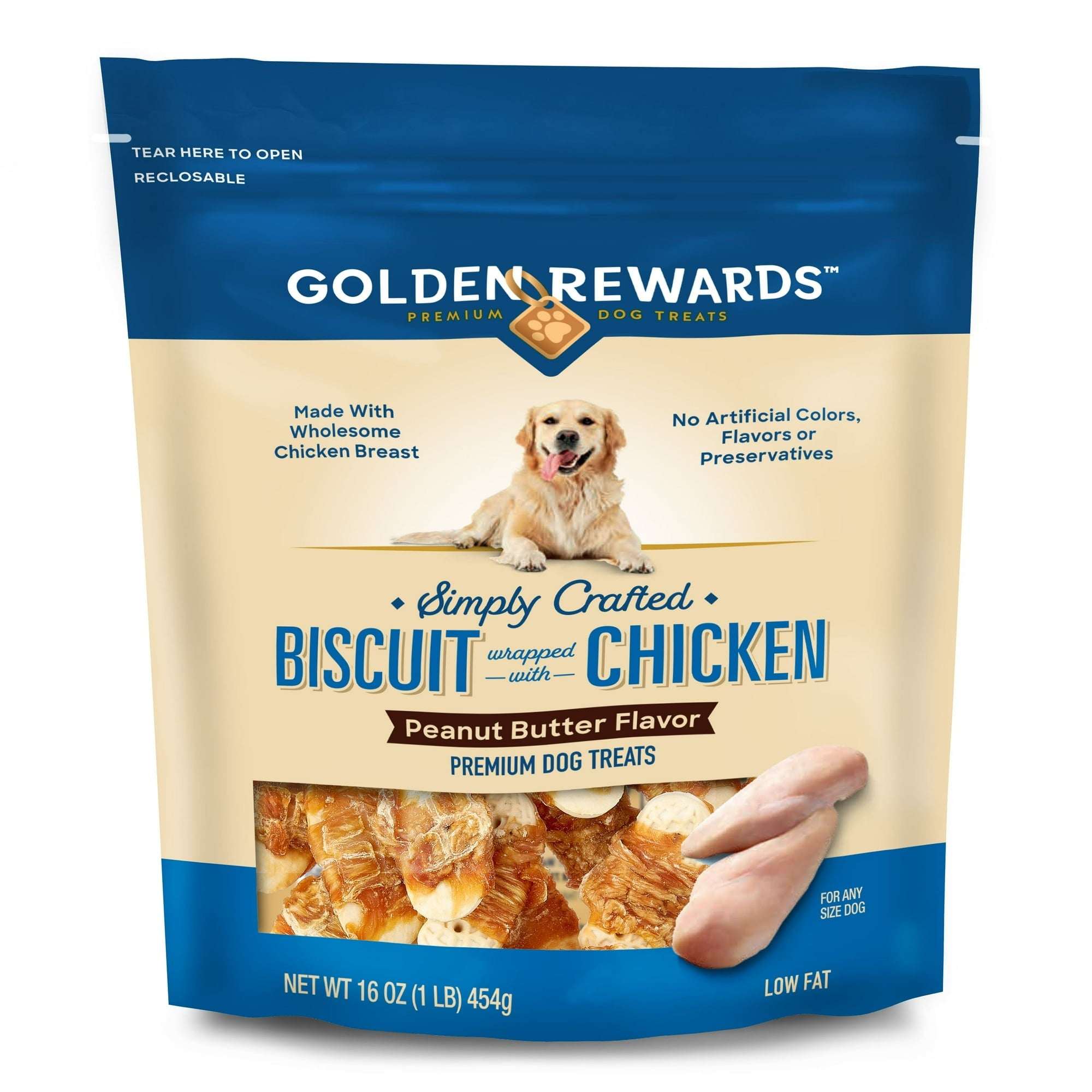 Golden Rewards Peanut Butter Flavor Biscuit Wrapped with Chicken Dry Training Treats for All Dogs
