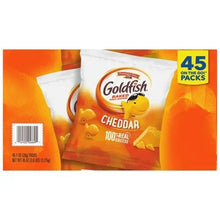 Goldfish Cheddar baked snack crackers box with 45 on-the-go packs badge