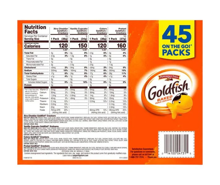 Pepperidge Farm Goldfish Crackers Variety Pack, Sweet & Savory, 45 ct