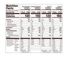 Pepperidge Farm Goldfish Nutrition Facts panel: Extra Cheddar, Vanilla Cupcake, Colors, Pretzel