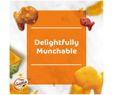 Goldfish orange product insert card reading "Delightfully Munchable"
