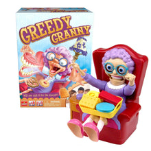 Greedy Granny board game box with cartoon granny character and chair playset