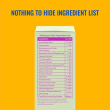 Moisturizer ingredient list panel on box, white and green with ingredient table.