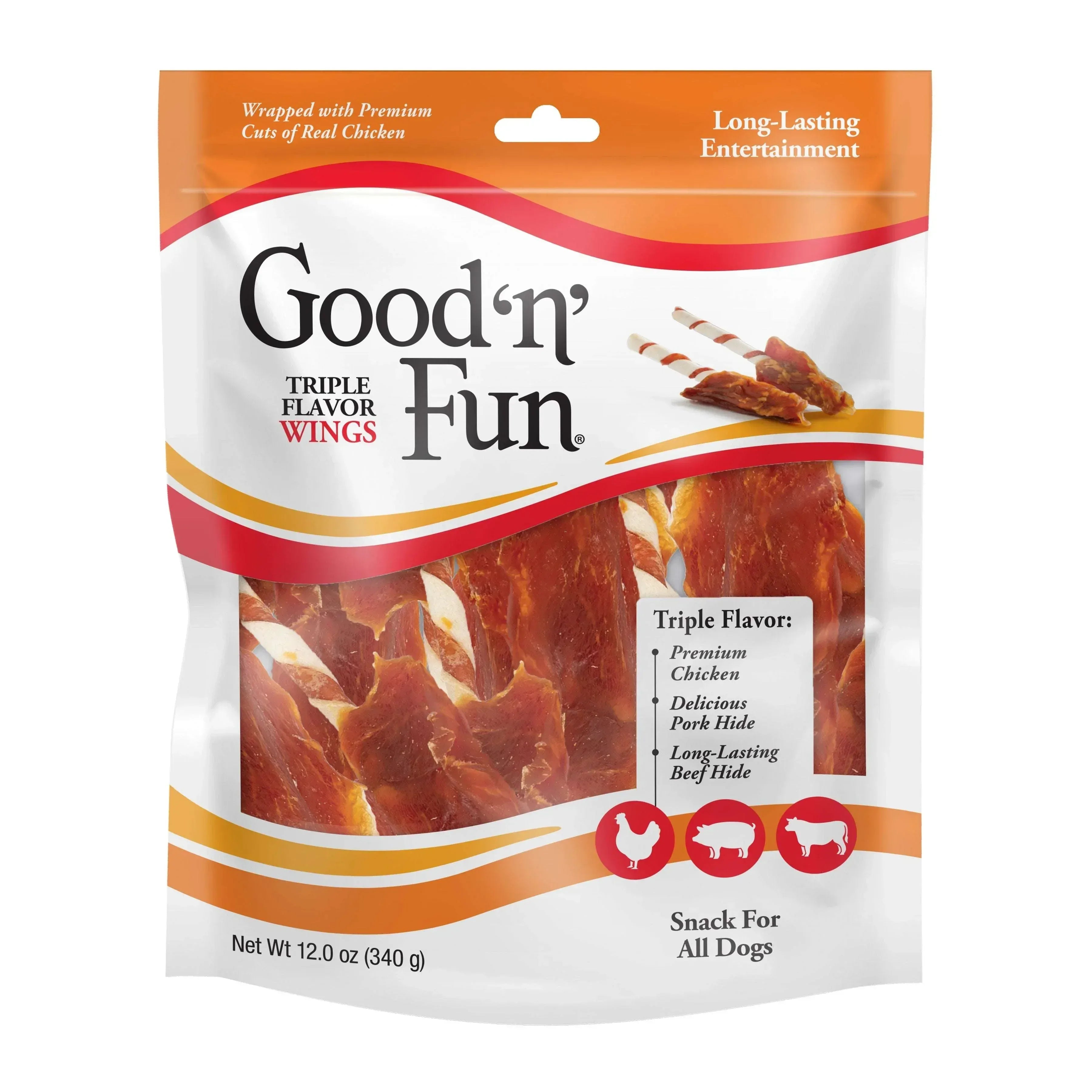 Good ’n’ Fun Triple Flavor Wings Rawhide Chew for Dogs, 4 oz