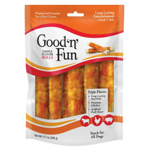 Good ’n’ Fun rawhide triple flavor chew rolls, 7-inch sticks, 6-count bag