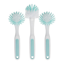 Dish brush set of 3, teal and white scrub brushes with molded comfort grips