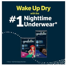 Goodnites nighttime underwear display card with small box illustrations