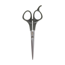 Stainless steel hair trimming scissors, pointed blades with dark gray finger loops