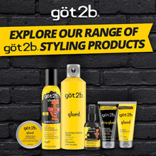 Lineup of got2b styling products featuring the glued spiking hair gel tube