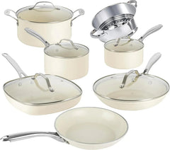 Gotham Steel 12-Piece Ceramic Cookware Set, Nonstick, Nontoxic, Oven & Dishwasher Safe, Stay Cool Handles Ceramic Cookware Set, Copper